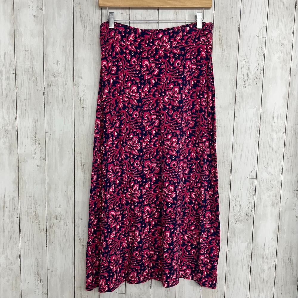 Liz Claiborne Petite Pink Navy Floral Leaf Skirt Bold Botanical Stretch Maxi PM
